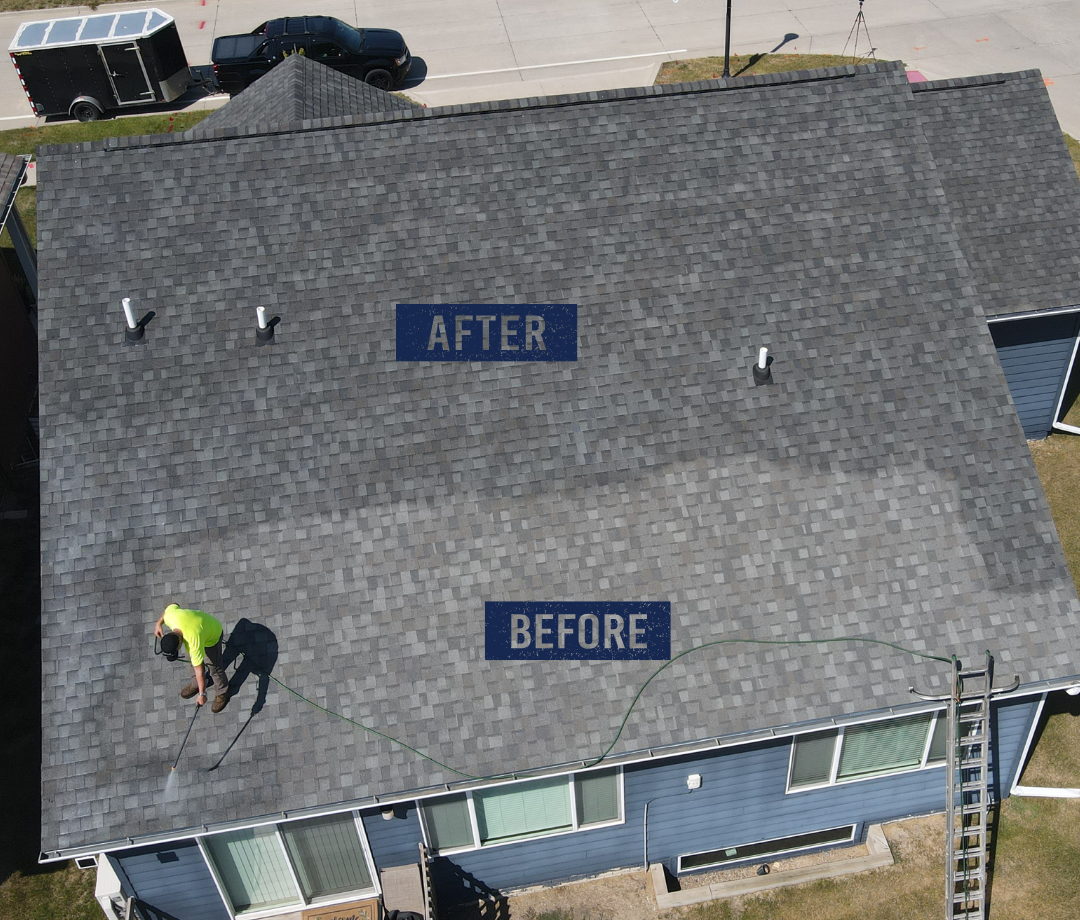 Drone-applied roof rejuvenation treatment on an asphalt shingle roof in Boise Idaho